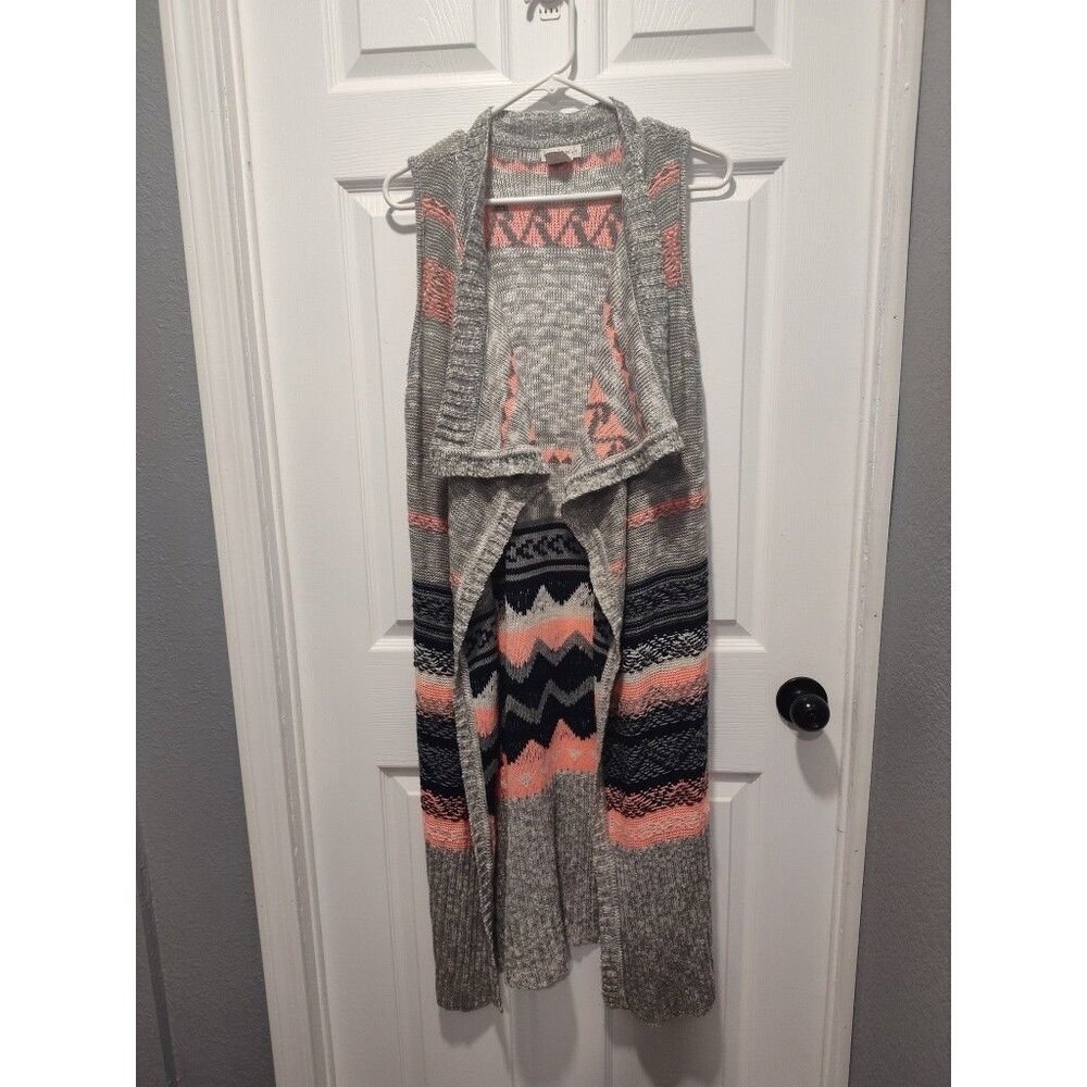 Love On A Hanger Long Cardigan Sweater Open Boho‎ Hippie Knit Crochet Sz Medium